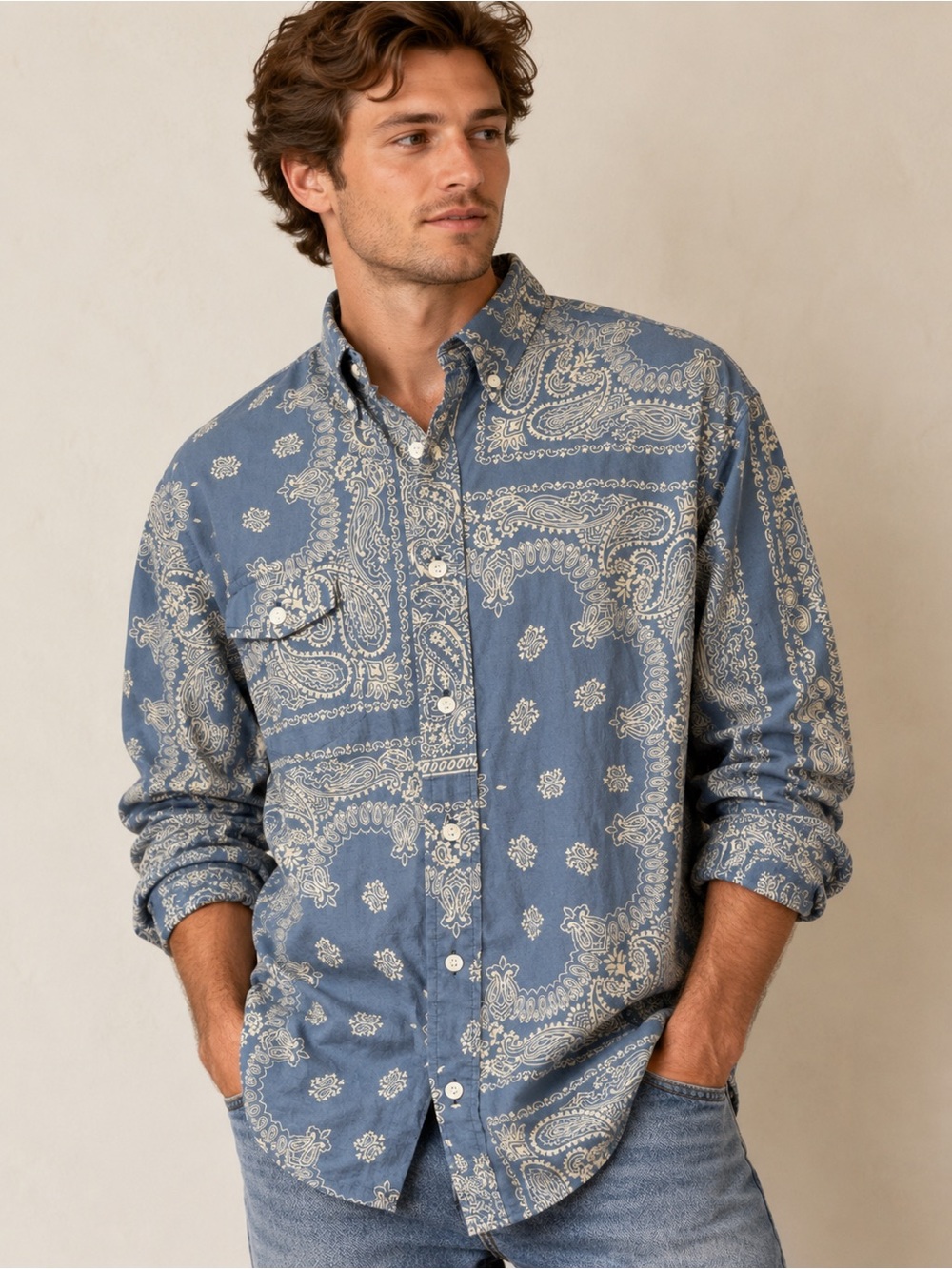 Ralph Lauren Blue Bandana Paisley Button Down Shirt Men’s L